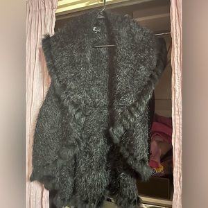 Love Token one size black rabbit fur vest